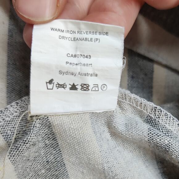 Linen Lux Australia Cotton Linen Gray Stripes Short Sleeve Top XS - Picture 8 of 10